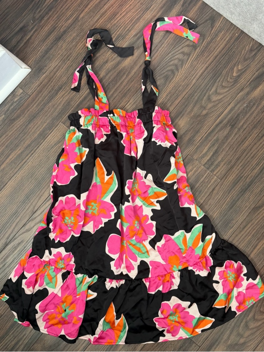 Pink lily dress with Pink, Green & Orange Print